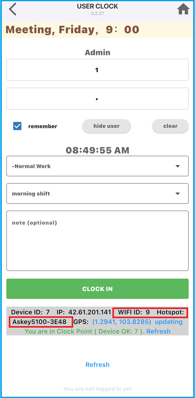 Attendance feature using BSSID WiFi identification on a smartphone