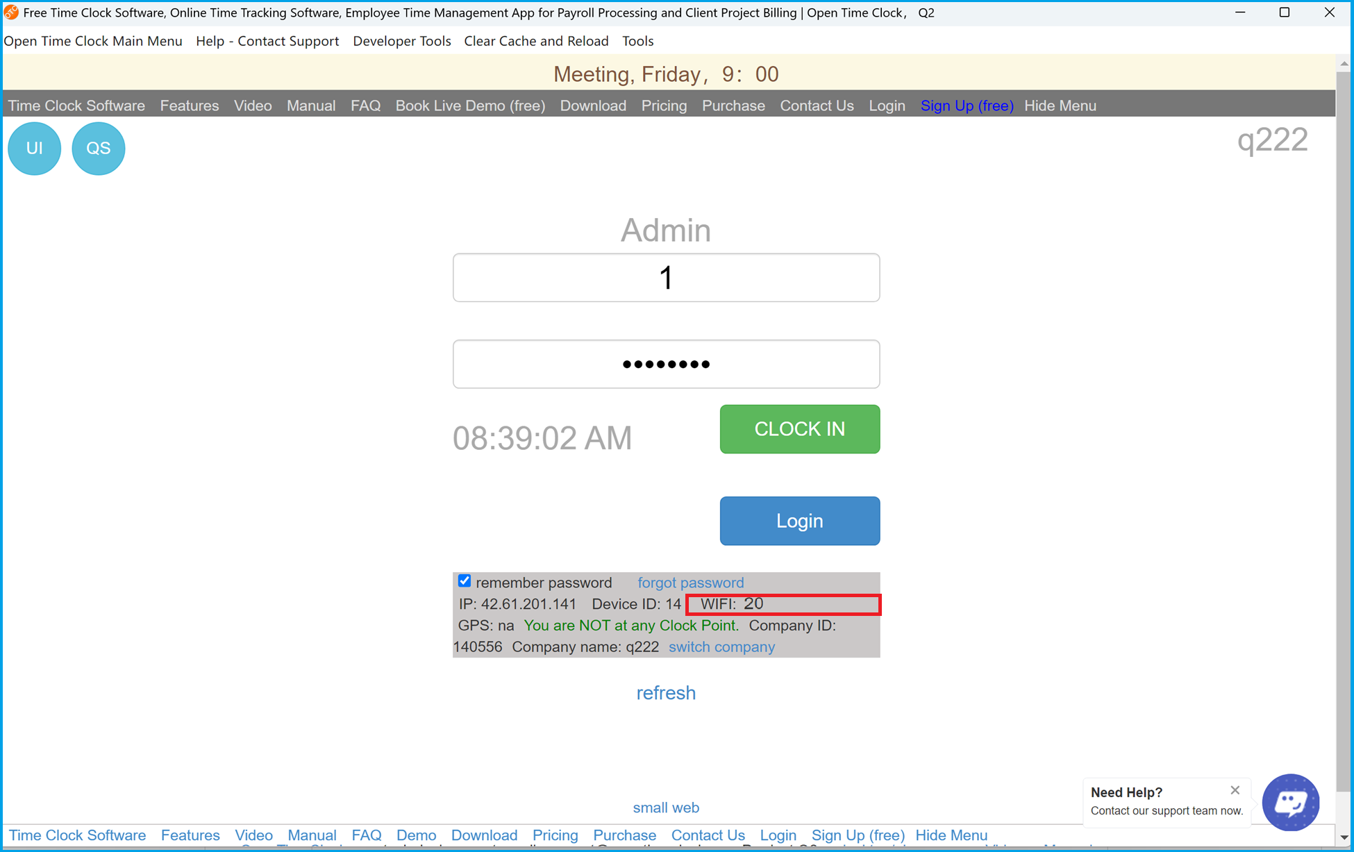 Secure attendance control with BSSID WiFi network identification