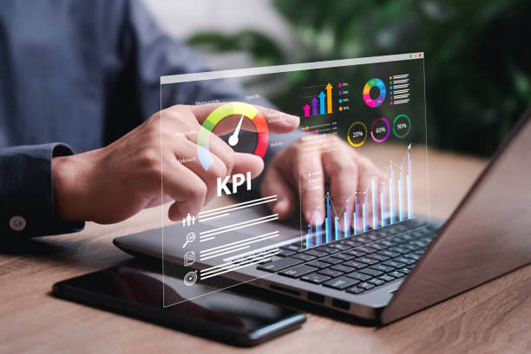 KPI dashboard showing work completion rate and productivity metrics