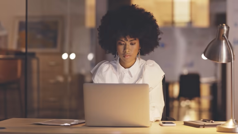 Woman working on laptop
