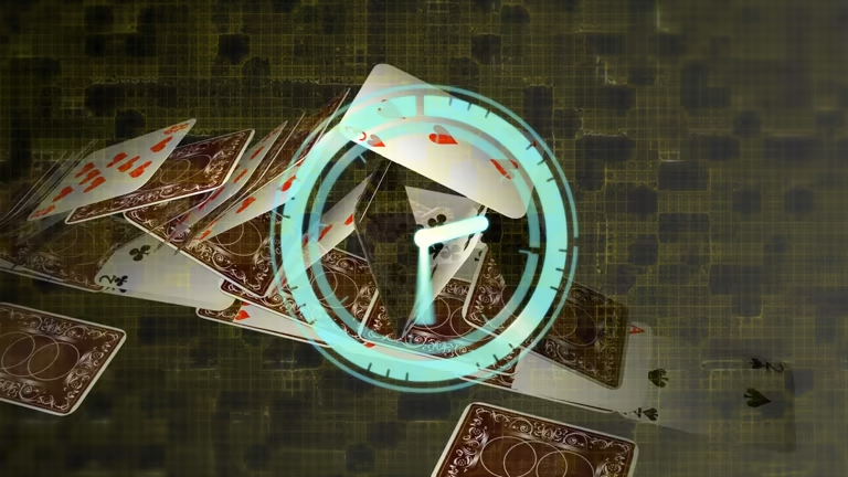 Clock face over playing cards representing import methods