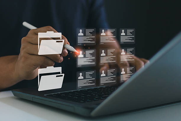 Data collection methods showing folders coming out of a laptop