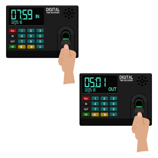 Digital time recorders showing biometric scanning