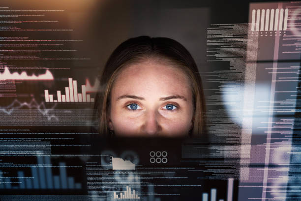 Woman's face with digital code overlay