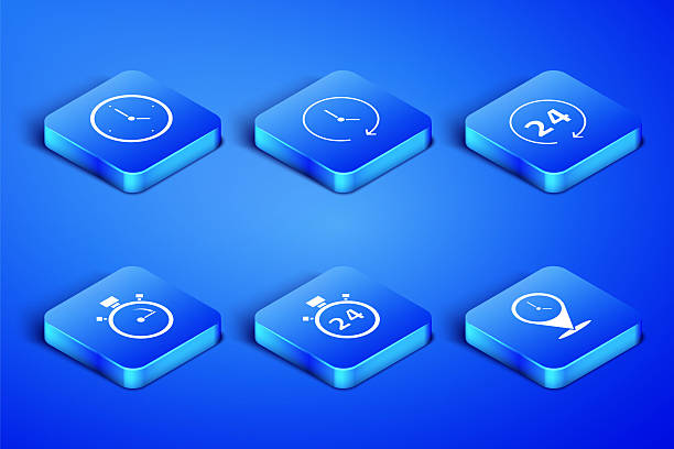 Isometric clock icons representing touchless speed and efficiency