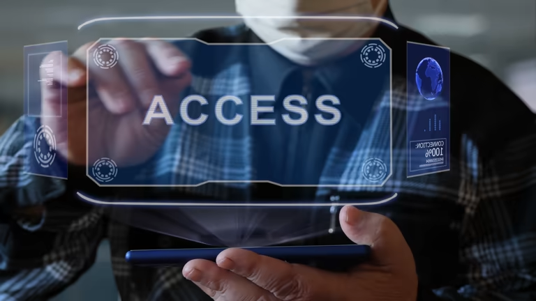 Person touching a screen with ACCESS written on it