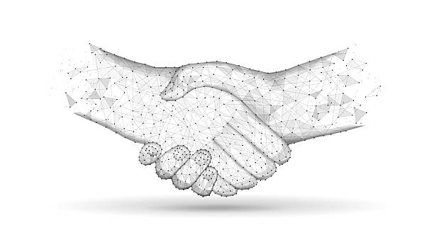 Wireframe handshake representing agreement and balance