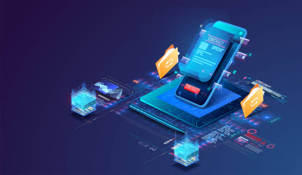 3D illustration of a smartphone with digital contracts and approval icons