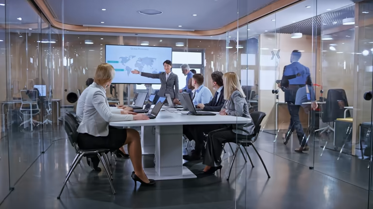 Office meeting room with global teams