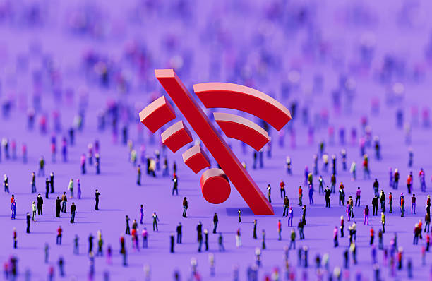 Large red disconnected Wi-Fi symbol surrounded by tiny people