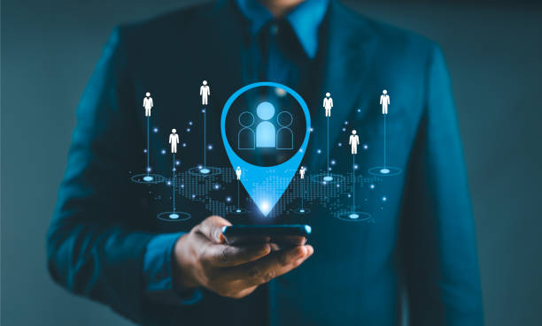 Business people with privacy and security lock overlay
