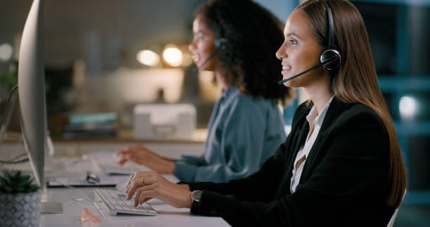 Call center employees working