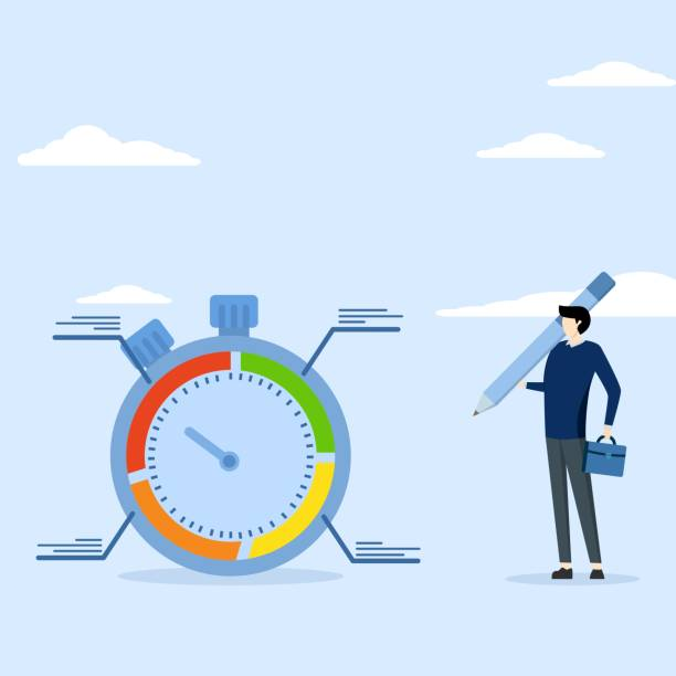 Person standing next to a large stopwatch