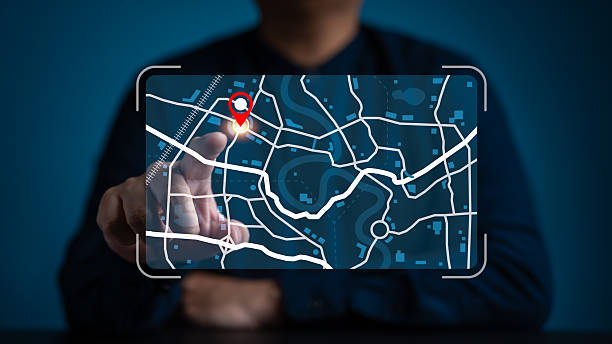 Person interacting with a digital map and location pin interface