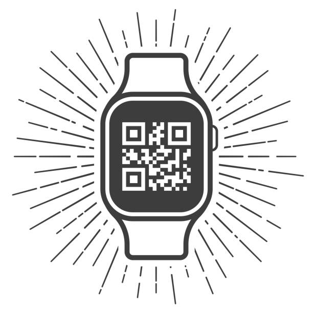 Black and white smartwatch icon with QR code