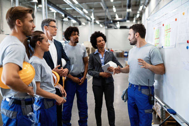 Group of workers talking