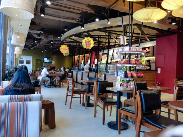 Restaurant interior with customers