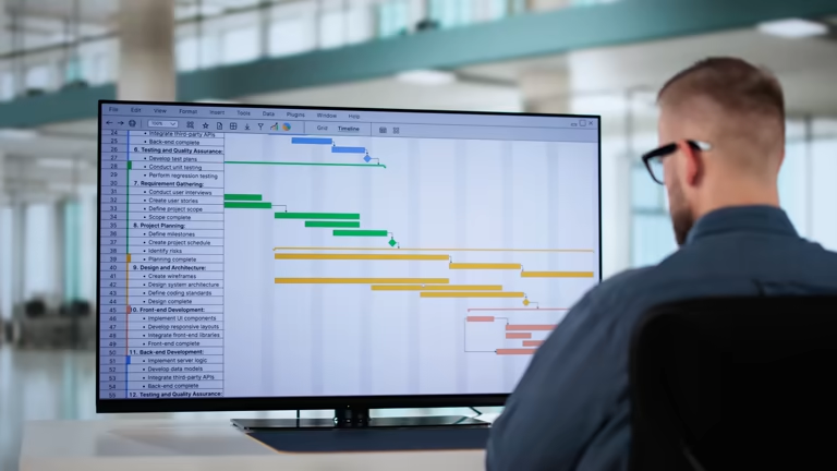 Manager reviewing project timeline