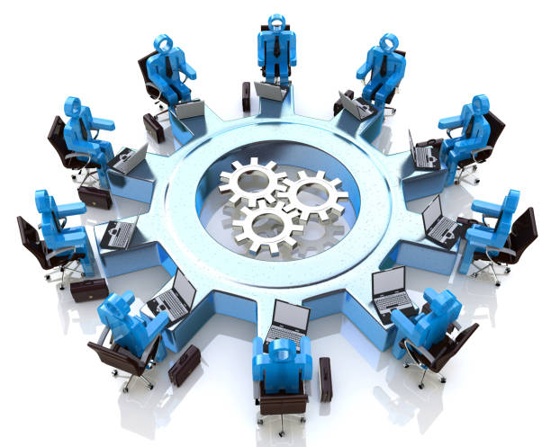 3D figures sitting in a circle around gears representing smart thresholds