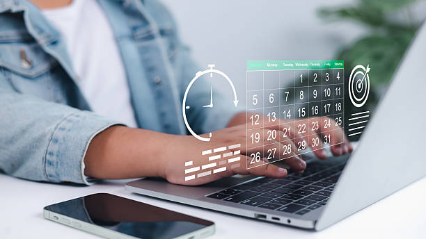 Digital calendar overlay on a laptop
