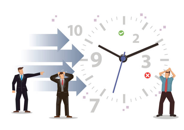 Clock with people pointing at timecard errors
