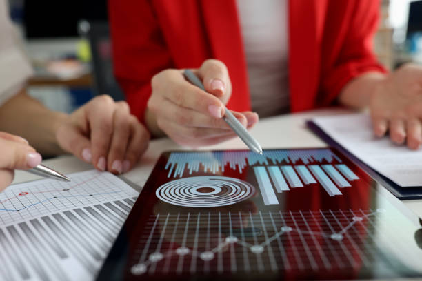 Analyzing data on a tablet with charts