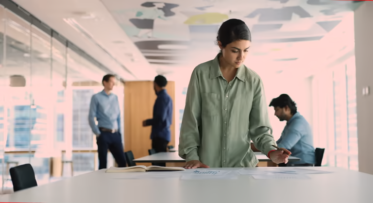 Modern office environment with employees working
