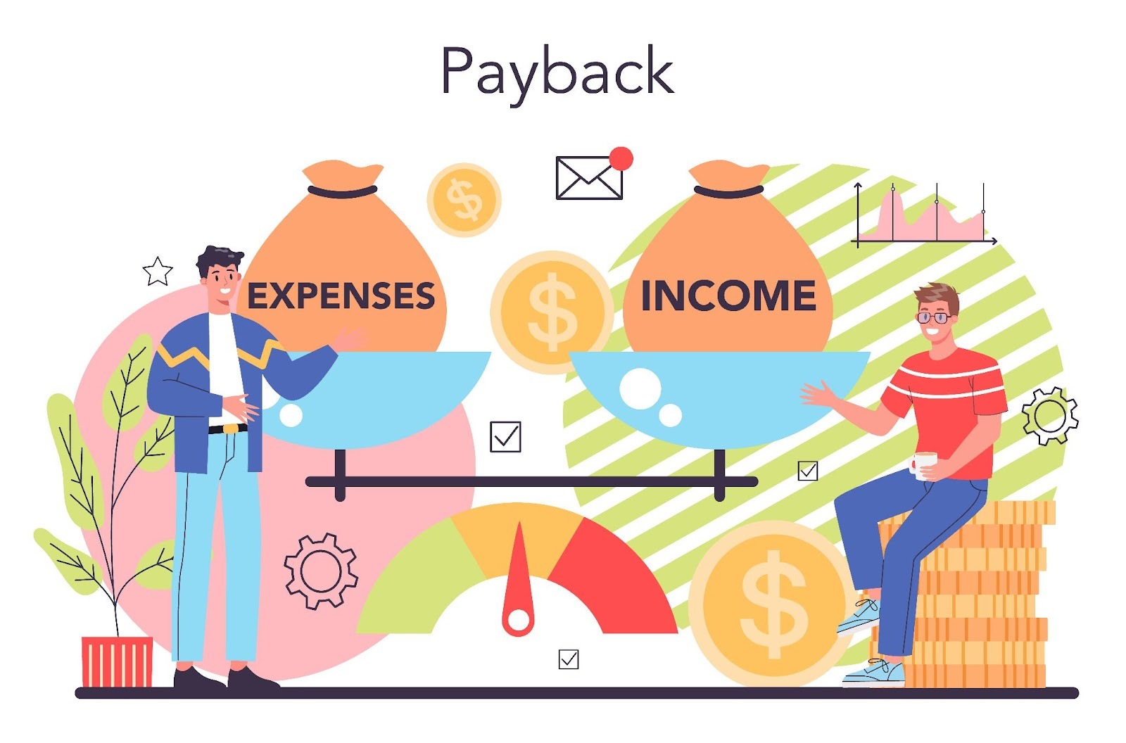 Illustration of Payback with expenses and income scales