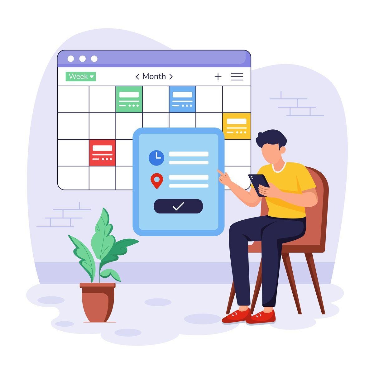 Mobile Attendance App and Calendar Illustration