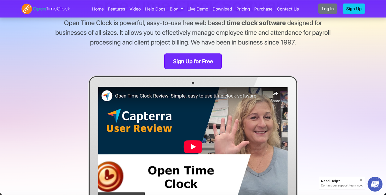 OpenTimeClock software interface