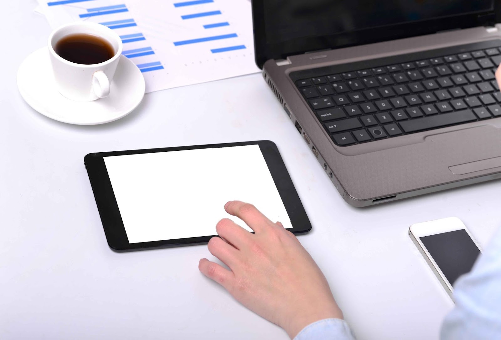 Tablet time clock on a desk