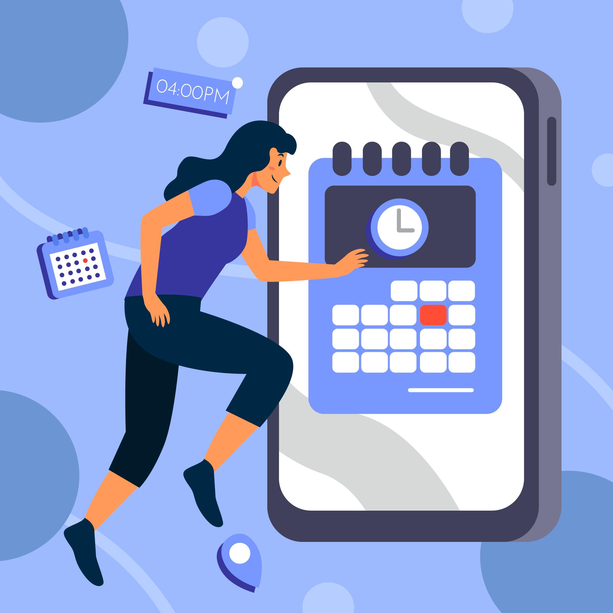 Person stepping up onto a mobile phone calendar