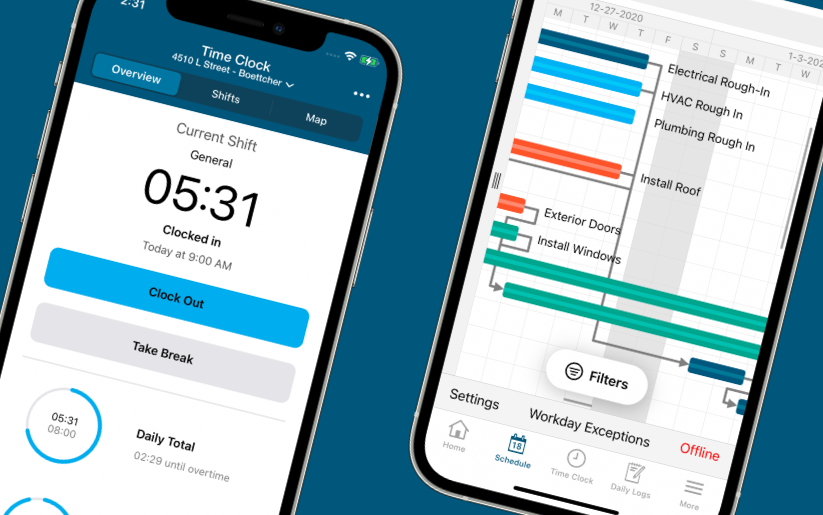 Construction time tracking app interface