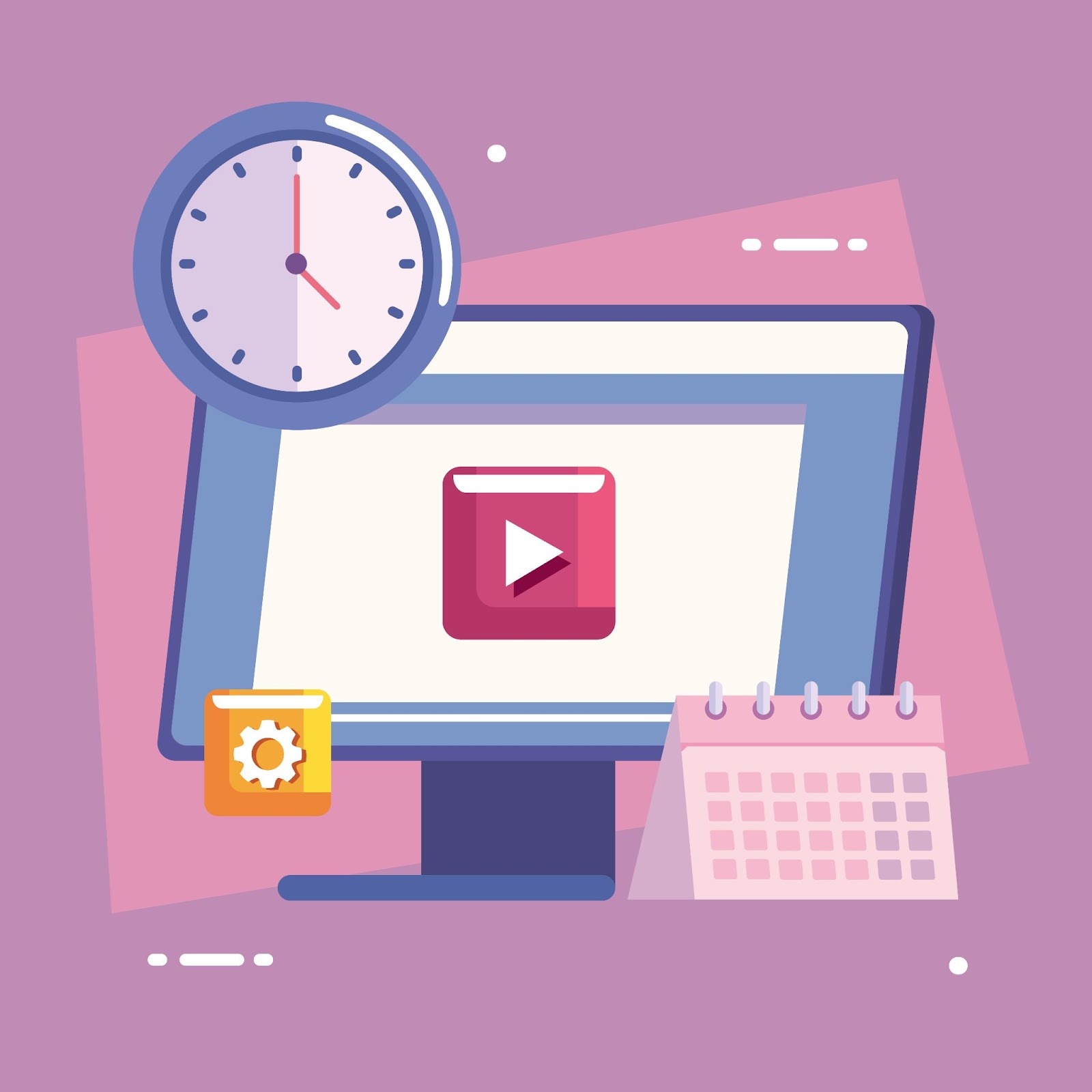 Illustration of a computer monitor with a clock and calendar