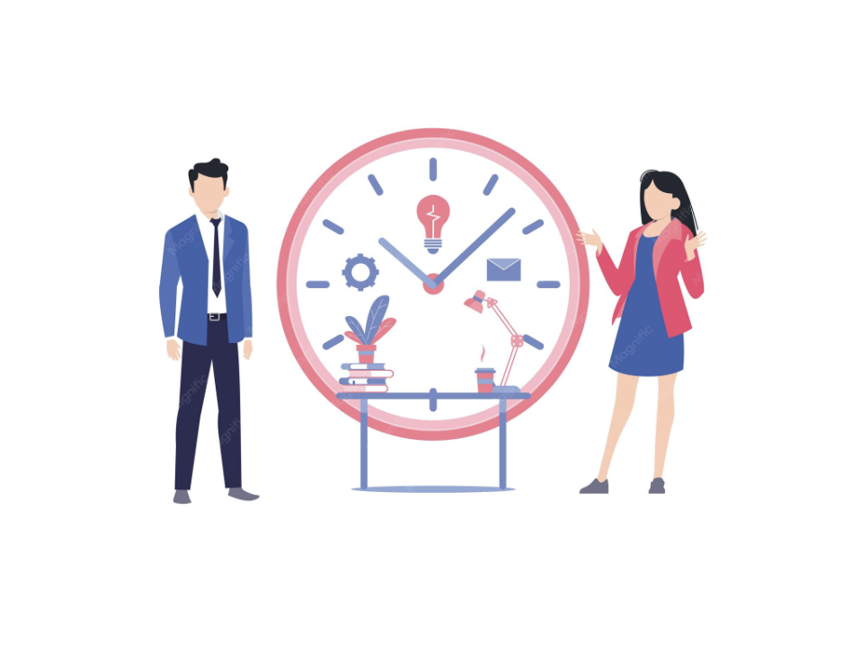 Illustration of people around a clock