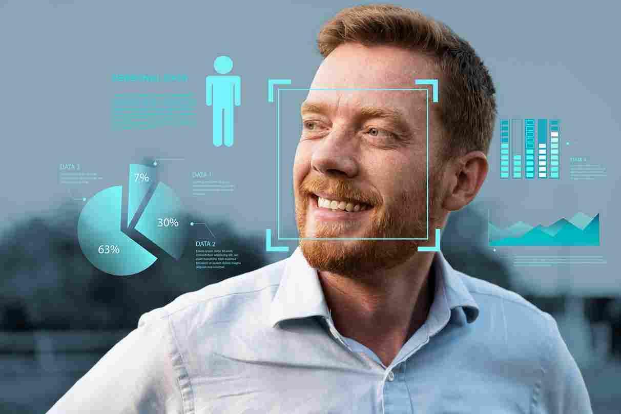 Man using facial recognition technology