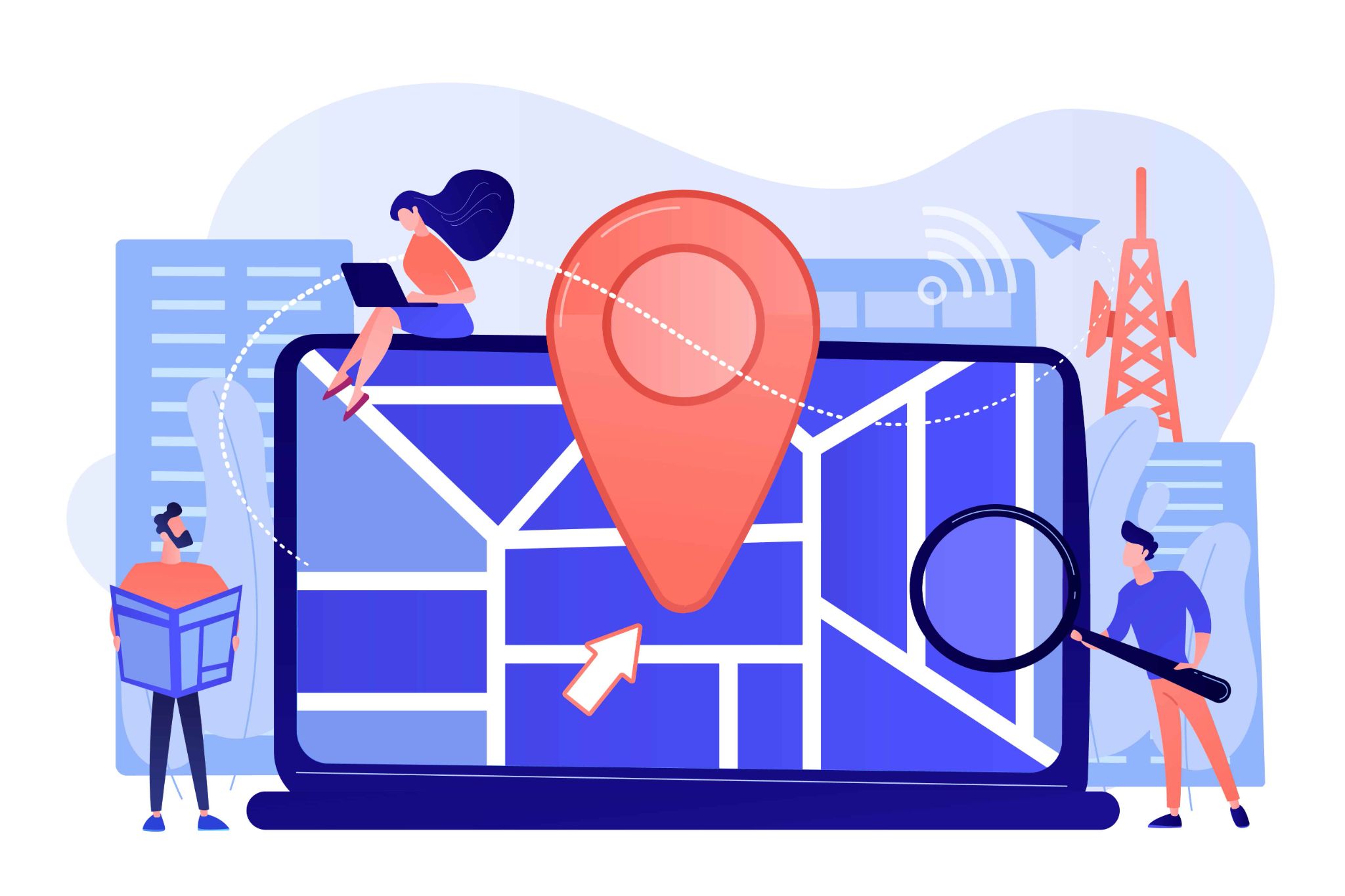 Geofencing employee management map location illustration