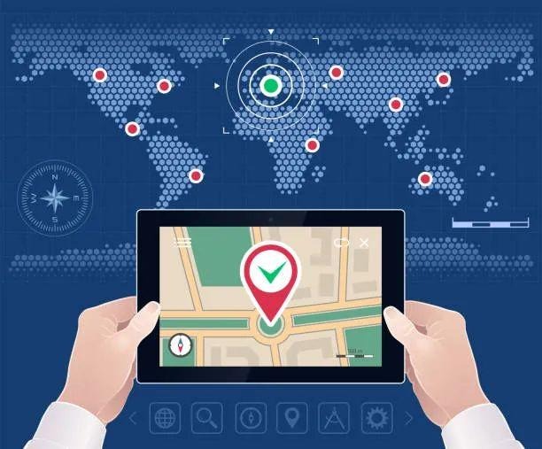 Tablet showing real-time GPS location tracking on a map
