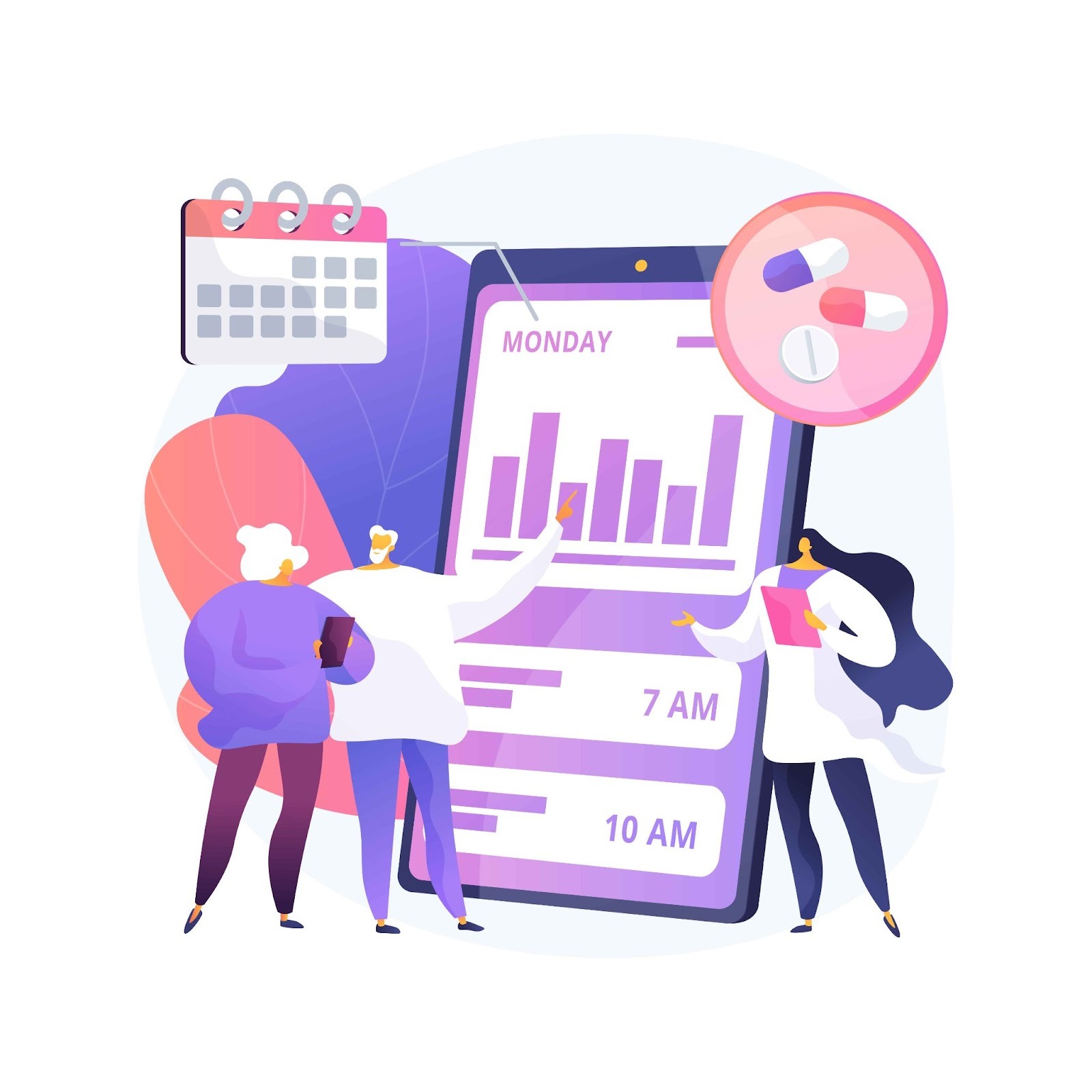 Illustration of healthcare staff using mobile scheduling app