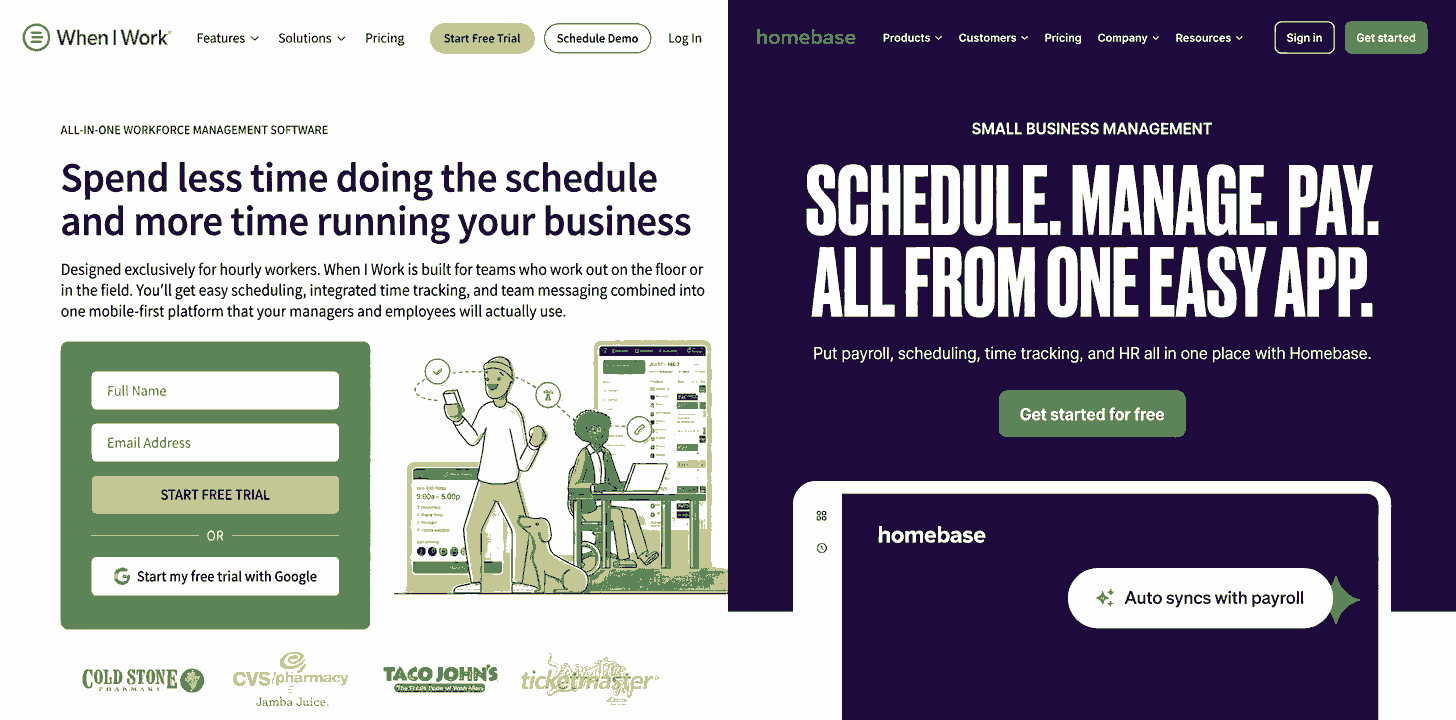 Comparison between Homebase and When I Work