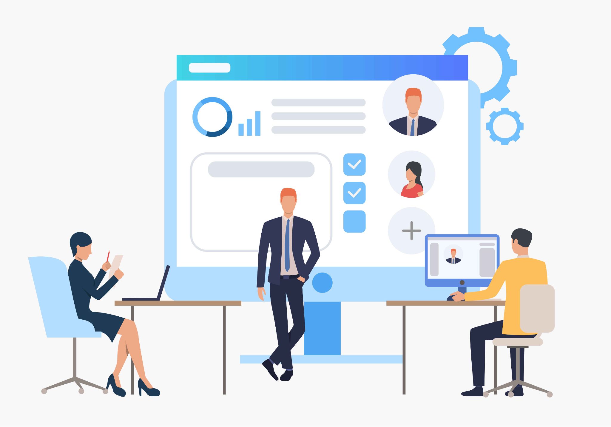 Cloud workforce management software dashboard illustration