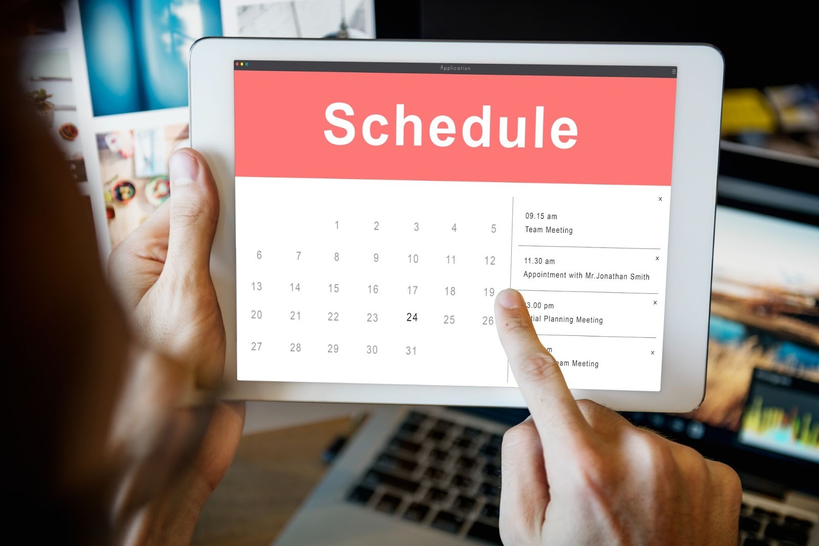 Tablet displaying a digital employee schedule