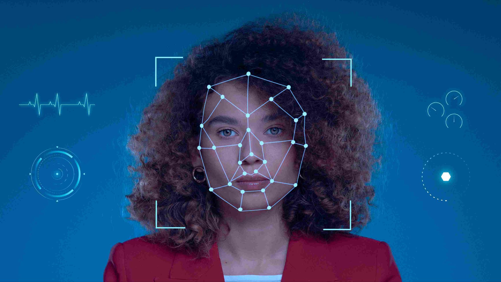 Facial recognition mesh on an employee's face