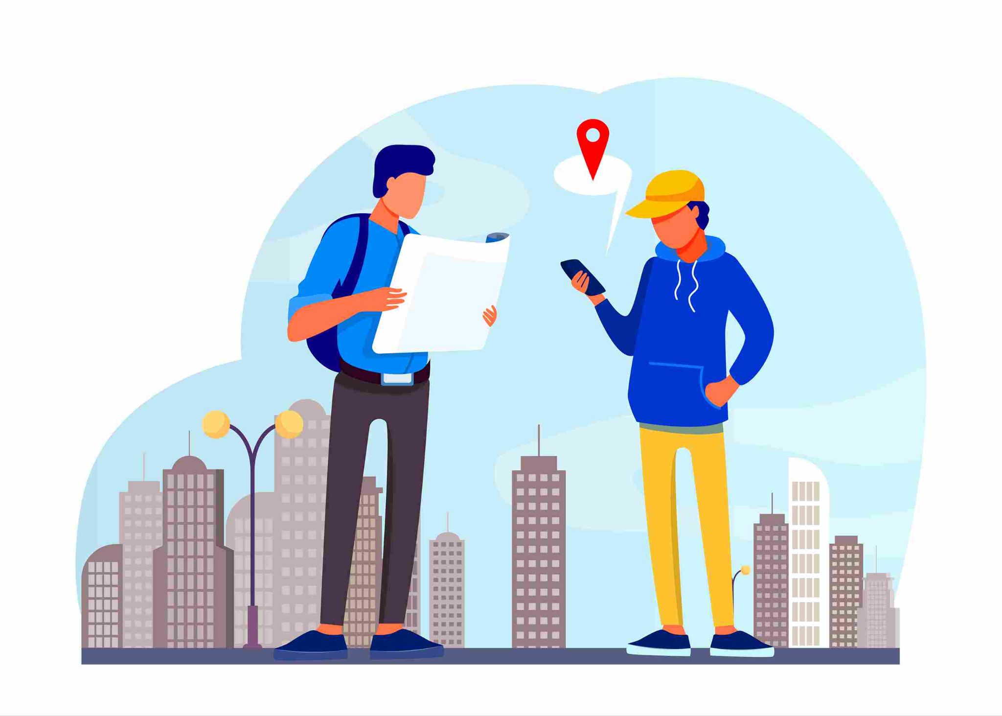 Illustration of employees using GPS tracking on mobile devices
