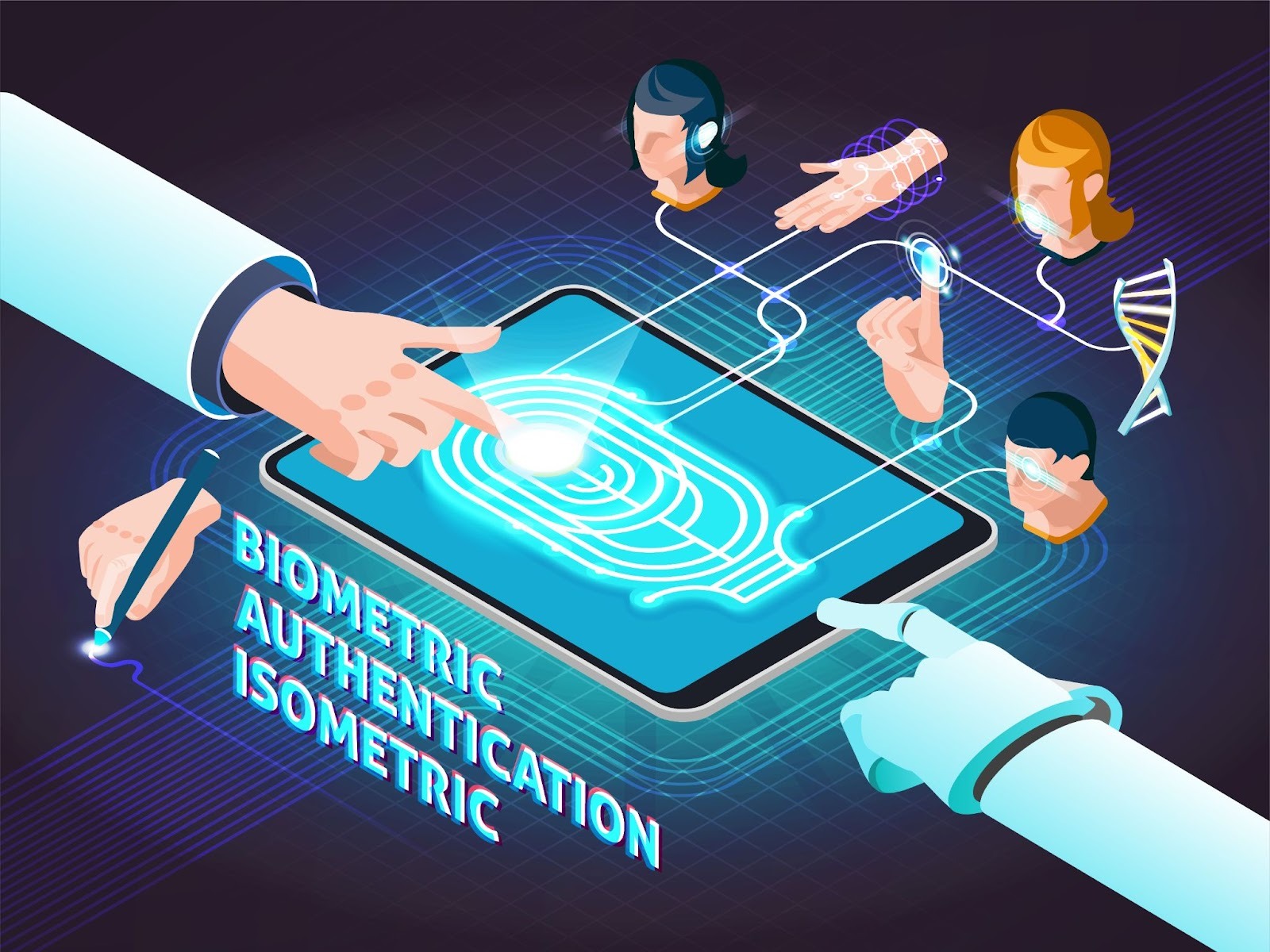 Biometric authentication isometric illustration