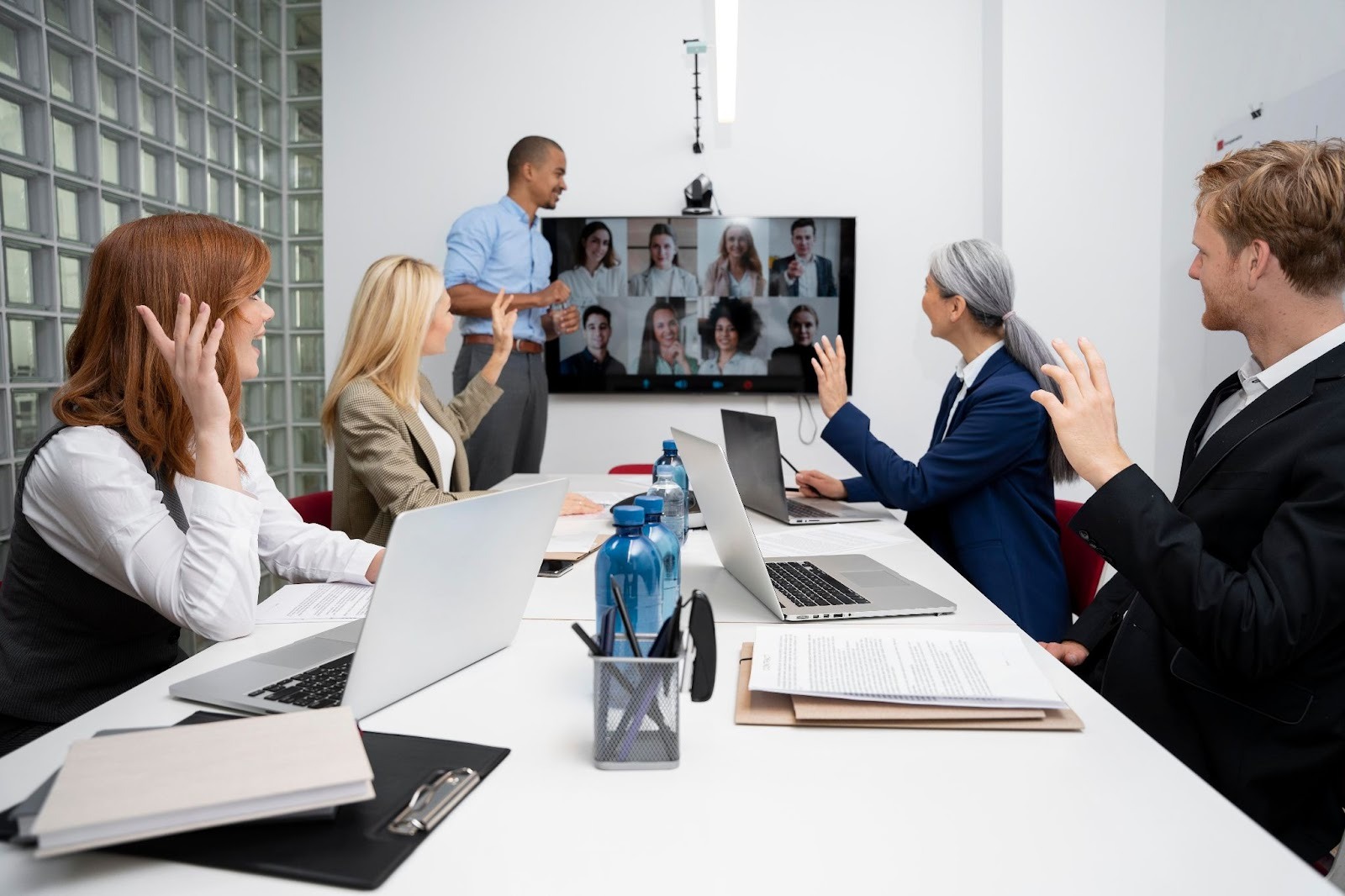 Remote team meeting