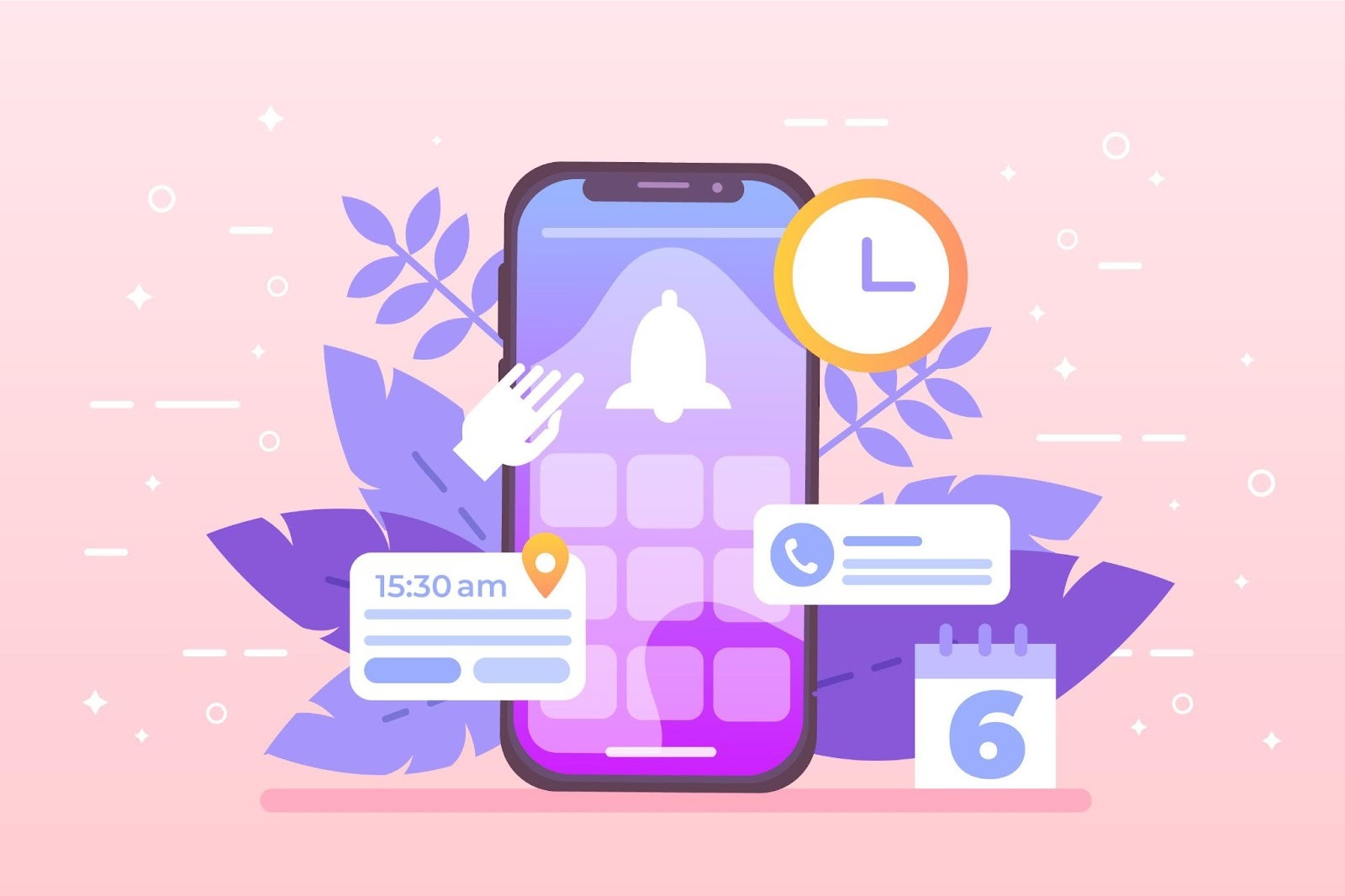 Illustration of a smartphone with GPS location and notification settings