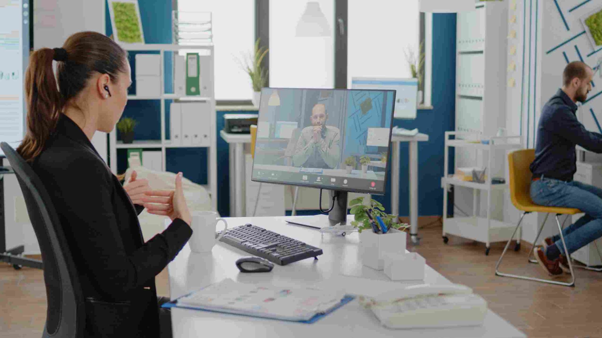 People working in a modern office environment