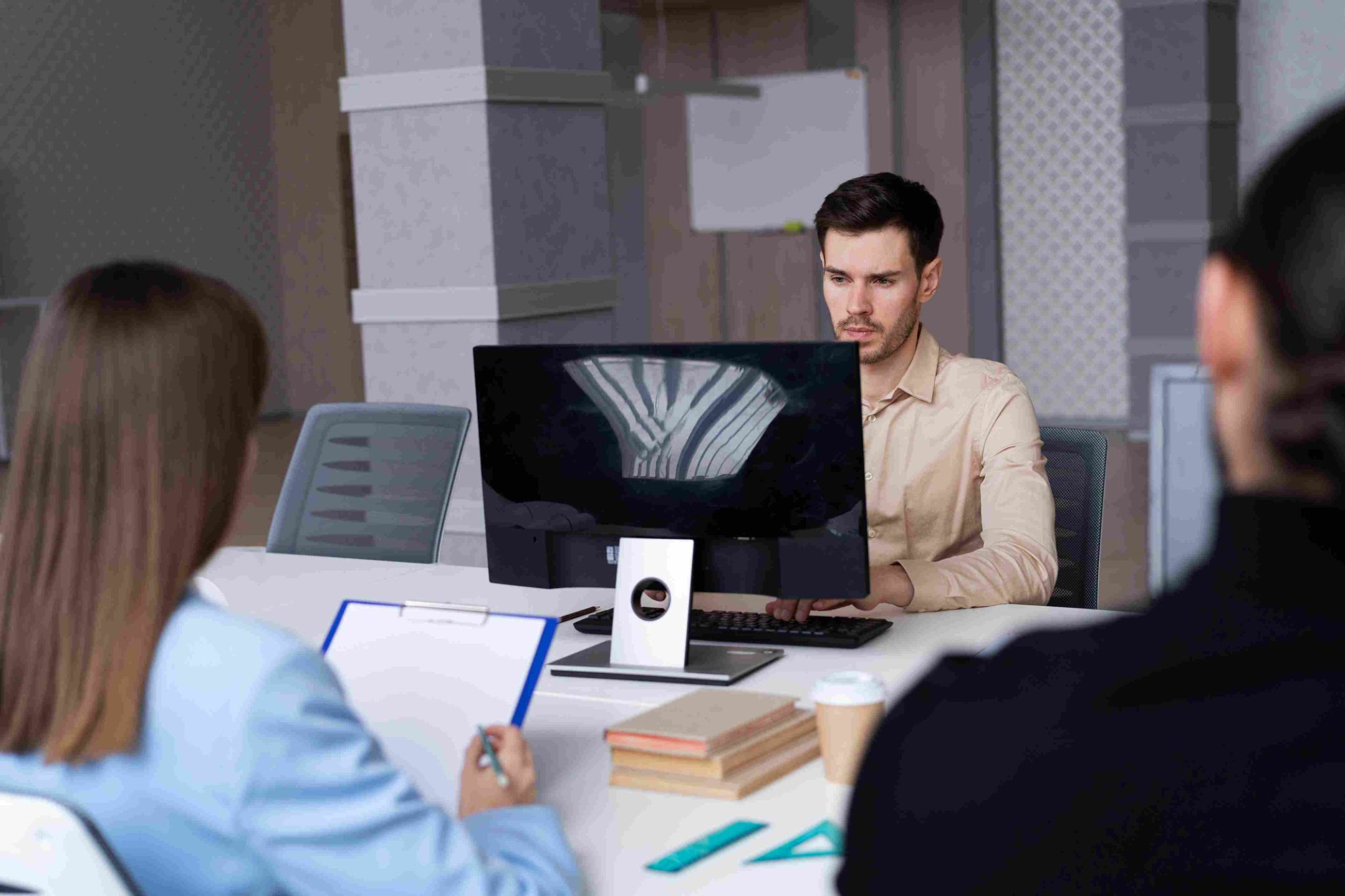 Man working at a computer desk