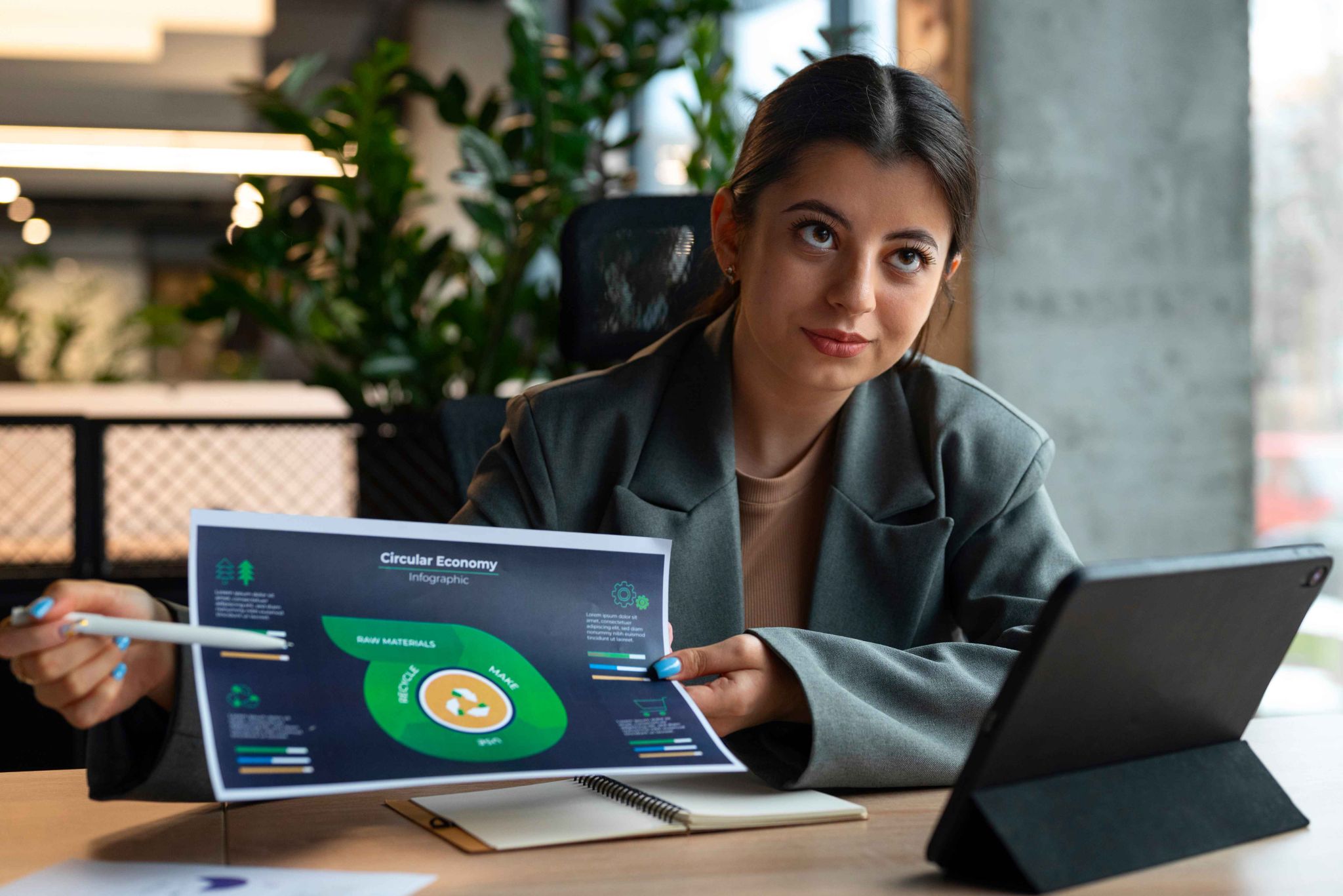 Business professional reviewing software options and business reports